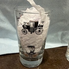 2 Vintage Libbey Black And Gold Horseless Carriage 8oz Juice Glasses