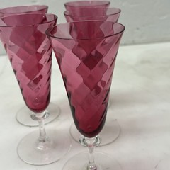 4 Garda Rose Swirl Cranberry Optic Cordial Glasses by Schmidt F Germany Glass 6”