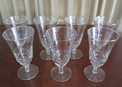 Lot of 7-Vtg Libbey Rock Sharpe Arctic Rose Iced Tea/Water Goblets, 3005 – 1940s