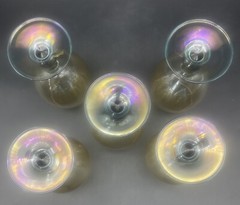 VTG Iridescent AMBER Wine Water Glasses Goblets 7.5” RARE Set of 5 MINT