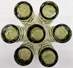 7) Libbey Aztec Olive Green 12 Oz Tumblers Lot Vintage Textured Crinkled MCM Lot