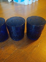 Vintage French Cobalt Blue High Ball Goblets Cut To Clear 6