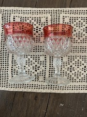 Indiana Glass Diamond Point Ruby Wine Glasses 5.25” Tall Set Of 2