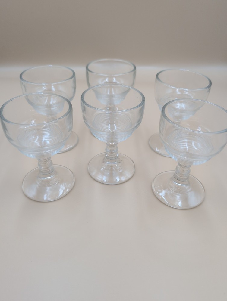 6 vintage Anchor Hocking Cordials Manhattan Art Deco Sherry Wine Glasses 3.5″ hi