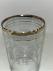 Set of 4 Bartlett Collins Vintage Frosted Grape Vine 22K Gold Trim 8 OZ Tumbler