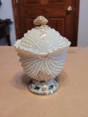 Nice Northwood Custard Glass Nautilus (Argonaut Shell) Hand Painted Sugar