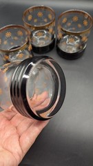 Sakura-4- Ribbed Low Ball Glasses MCM Retro Black Gold Atomic Star Burst