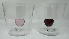 2 Ichendorf Milano Heart Tumbler Glasses with Labels Red & Pink Heart ~ 1 w Box