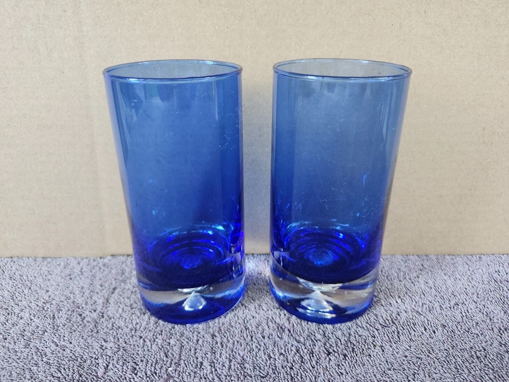 Block Stockholm Crystal Cobalt Blue Bubble Glasses Water Tumbler 5.75″ Set of 2