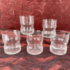 Hand Blown Glass Recessed Waist Low Ball Tumblers Unbranded Set Of 5