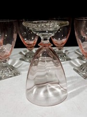 SET OF 7 – Central Glass Works 1451 Pink Glass Panel Optic 5.5″ Footed Tumblers