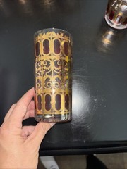 6 Vintage Culver Cranberry Gold Scroll MCM Highball Tumbler Glasses 12 oz Bar 22