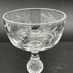 Vtg Imperial Ohio Crystal Cut Meander Berries Leaves Champagne Glasses Set of 2
