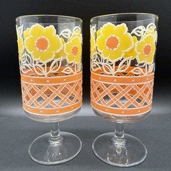MCM Culver Flower Power “Daisy & Picket Fence” Stemmed Goblets Barware Wine