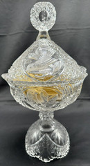 Hofbauer Byrdes Crystal Large Footed Candy Dish Compote with Lid Made in Germany