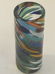 Hand Blown Glass Swirl Pattern Mexican Multi Color Tumbler Shot Glass 4” Tall