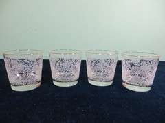Set of 4 Silver Leaf Libbey 4 1/2″ Glass Tumblers Frosted Silver Band 12 Oz MCM