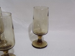 Libbey Tawny Accent Smoke Brown 4 oz Wine Stemmed Glasses 1970s Set of 6 Vintage