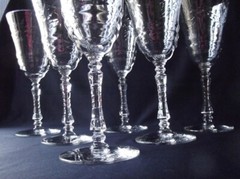 6 VINTAGE ROCK SHARPE «ARCTIC ROSE» ETCHED CRYSTAL WATER GOBLETS 7-7/8″ T