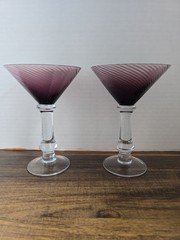 Vintage Bryce Wilmington Amethyst Purple Swirl Martini Glasses Clear Cube…