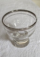 MCM Glass Silver Rim 9-piece Bar Drinkware Set Pitcher Highball & Footed Cups