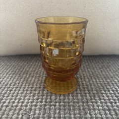 Vintage Amber Indiana Glass Whitehall Cubist Footed Juice Glass Amber 3.75″ tall