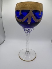 Vintage Italy Medici Cobalt Blue Wine Glasses with 24K Gold Overlay