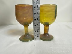 2 Artist Signed Art Glass Goblets 1999 Iridescent Swirl