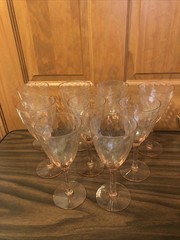 Set Of 9 Vintage Crystal Wine Glasses Water Goblets W/ Pattern Optic Very Good