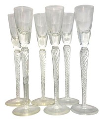 Lot Of 6 Vintage Air Twist Stem Crystal Cordial Bohemia Crystal Crystalex Boc270