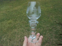 Pair Hand Blown Artist Signed Grape Etched Glass Roemer Goblets 7 3/4″ Excellent