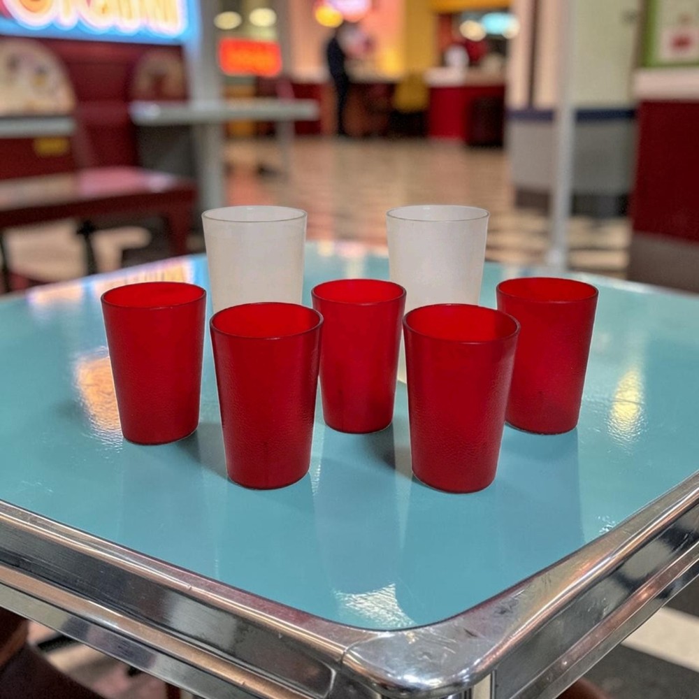 Vtg Restaurant Ware Glasses Plastic 2 Clear 14oz Tumblers 5 Red 6oz RV Camping
