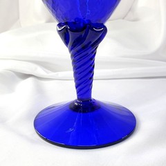 Large Empoli Cobalt Blue Glass Goblet with Optic Pattern 12″ Tall Twisted Stem