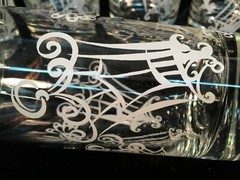 Clear glass 9 oz. tumblers w/White Ornate Bird Cages and Birds Set of 7