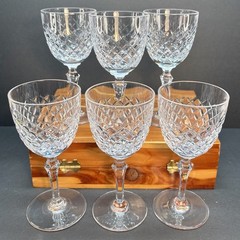 Vtg Bayel Crystal Diamond Shaped Orleans Cut 6″ Wine Glasses Set of 6 Very Clean
