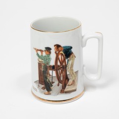 Vintage Norman Rockwell Mug Set 1985 Braving The Storm River Pilot Art Collectib