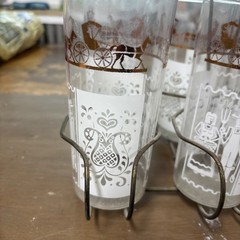 Set of 8 Anchor Hocking Butterprint Glasses Amish Horse Carriage With Holder