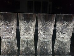 set 4 Tumblers 4″ American Brilliant Cut Glass Crystal T B Clark Egeria hobstars