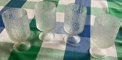 Set 4 Vintage Indiana Glass Crystal Ice Tree Bark Footed Water Highball Goblet