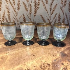 Etched Wheat Brown Rimmed Goblets, Set of 4, Vintage Ruby Red Base Drinkware
