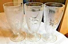SET OF THREE (3) VINTAGE FLORAL THEMED 6.5″ TALL ICE CREAM FLOAT GLASSES