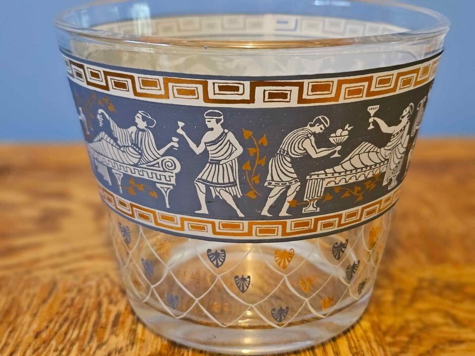 Vintage Cera Glass MCM Etruscan Frieze GLASS ICE BUCKET USA Made MINT