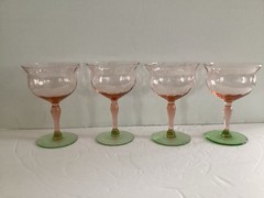 Lot Of 4 Weston Watermelon Pink Green Uranium Dessert Stems Diamond Optic