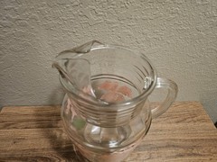 Vintage Glass Tumbler Pink Green Iris Flower MCM 16oz Glasses Set 6 64oz Picher