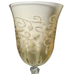 Cristalleria Fratelli Fumo x2 Wine Glasses 8.25” Handmade Etched Vines Amber