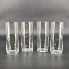 Shamrocks Tom Collins Glasses Worn Gold on Rim Trim Set of 4 Vtg