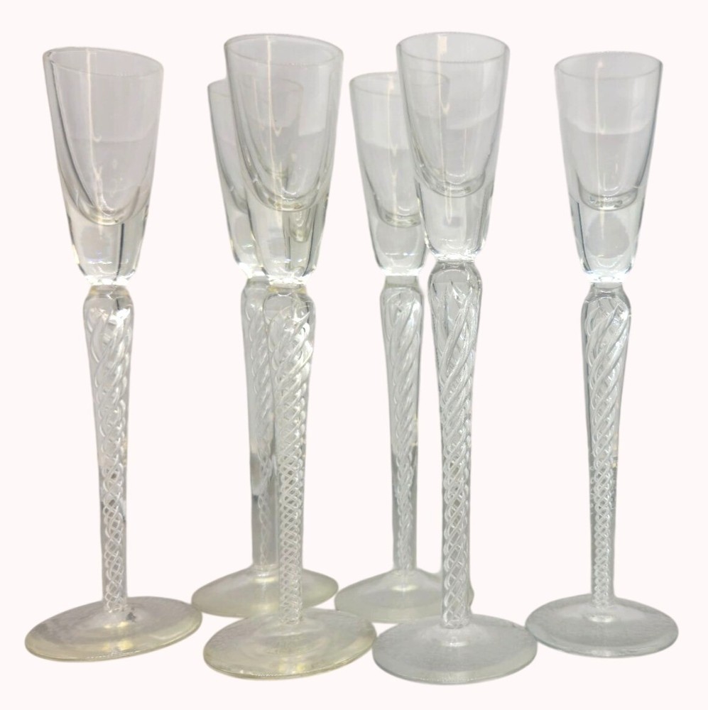 Lot Of 6 Vintage Air Twist Stem Crystal Cordial Bohemia Crystal Crystalex Boc270