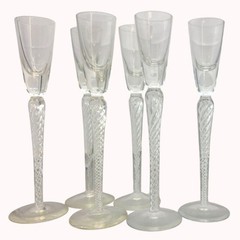 Lot Of 6 Vintage Air Twist Stem Crystal Cordial Bohemia Crystal Crystalex Boc270