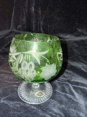 FOUR AJKA MARSALA MULTICOLOR LEAD CRYSTAL BRANDY GLASSES, 1980’s STICKER ON