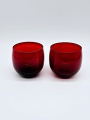Anchor Hocking vintage glasses Ruby Red roly poly wine juice cocktail glass